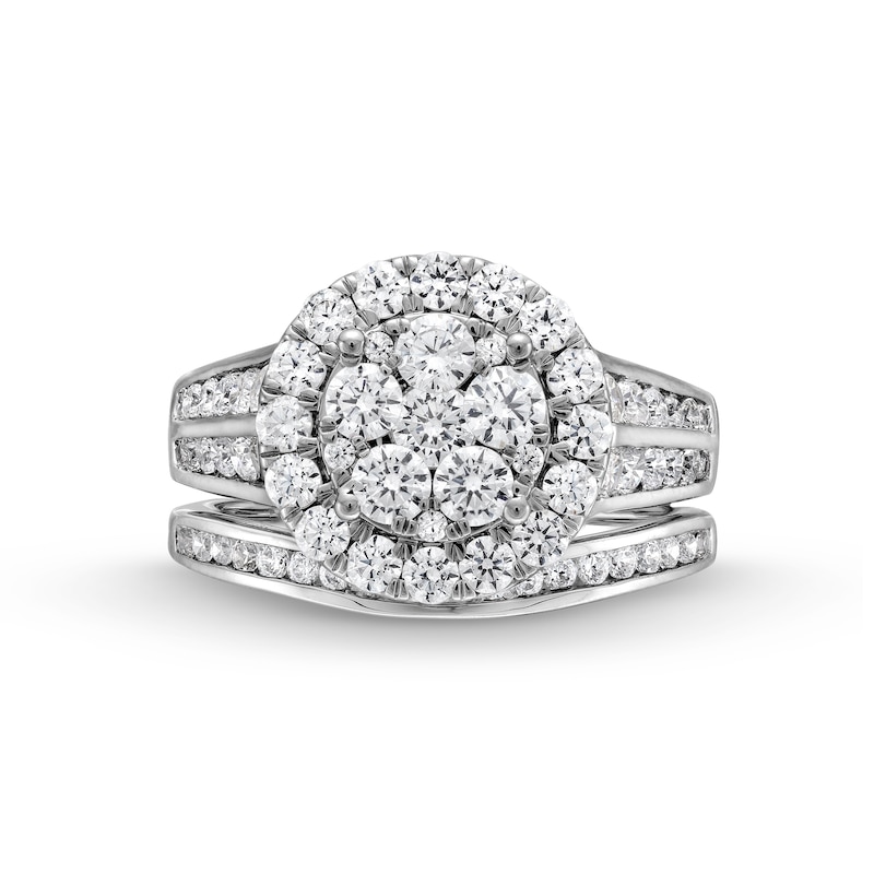 Main Image 3 of 2 CT. T.W. Multi-Diamond Frame Double Row Shank Bridal Set in 14K White Gold