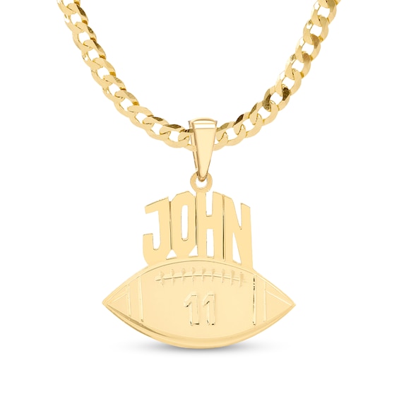 Engravable Name and Number Football Pendant in Sterling Silver with 14K Gold Plate (1 Line & Number)