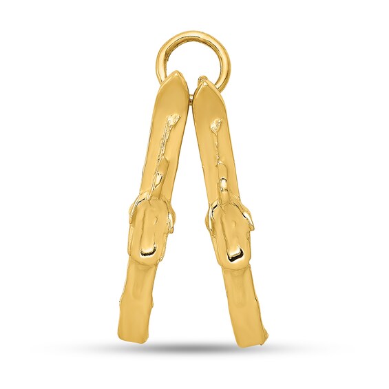 3-D Pair of Skis Charm in Solid 14K Gold