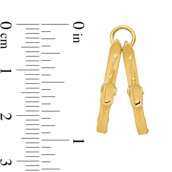 3-D Pair of Skis Charm in Solid 14K Gold