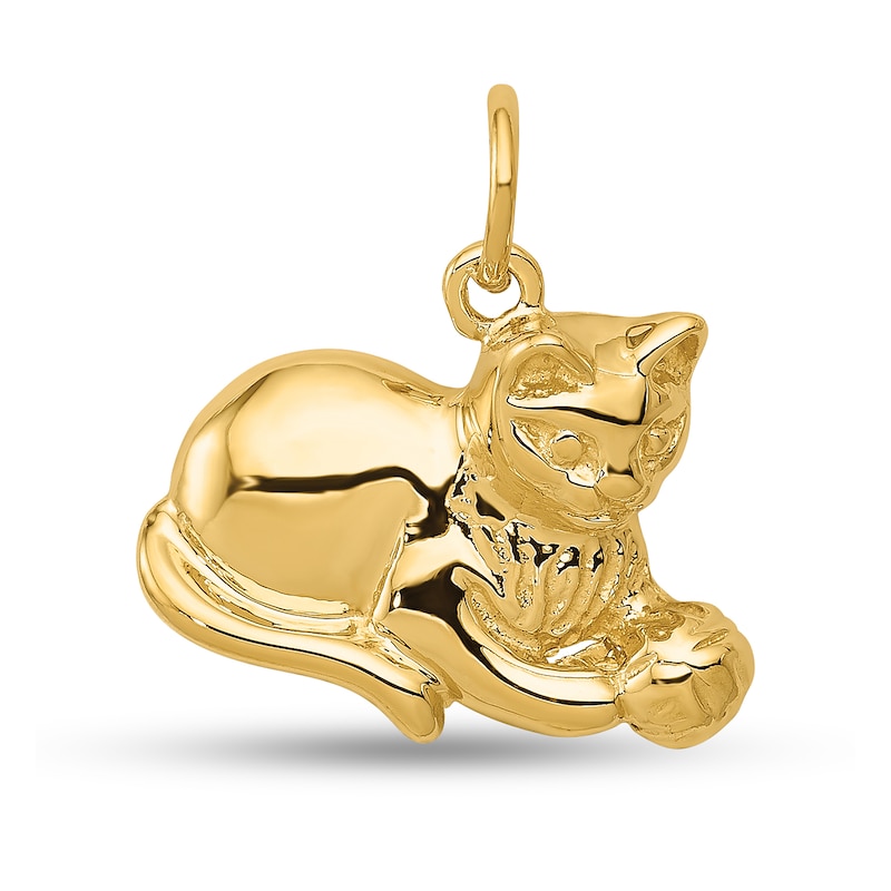 Main Image 1 of Cat with Ball Charm in Solid 14K Gold