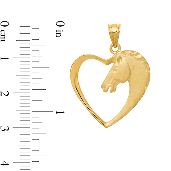 Horse in Heart Necklace Charm in Solid 14K Gold