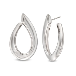31.8mm Curved Oval Hoop Earrings in Hollow Sterling Silver