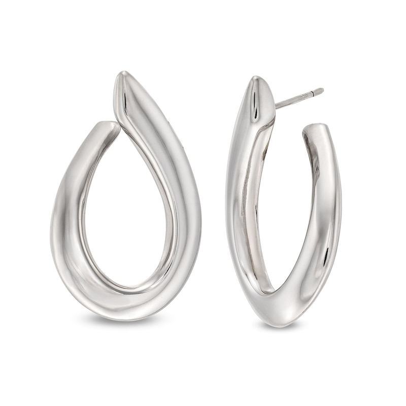 Main Image 1 of 31.8mm Curved Oval Hoop Earrings in Hollow Sterling Silver