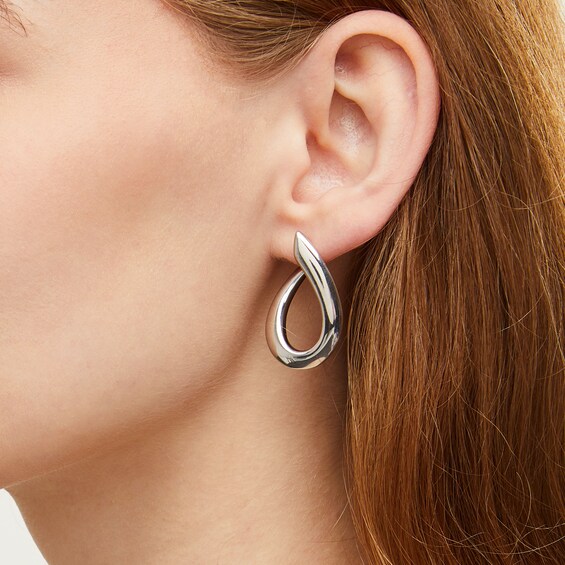 31.8mm Curved Oval Hoop Earrings in Hollow Sterling Silver