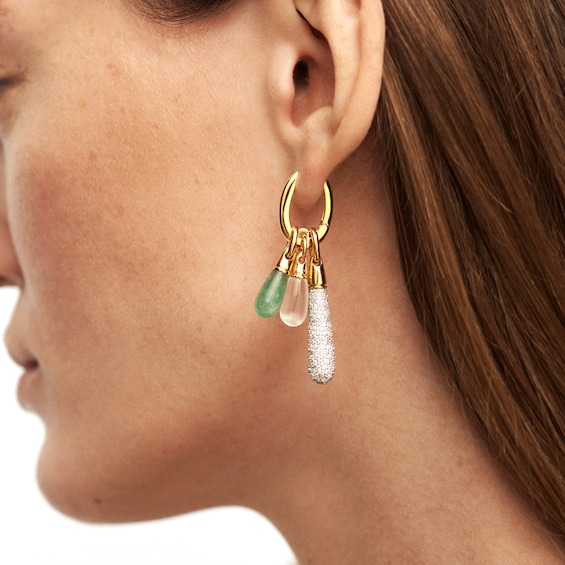 PDPAOLAâ¢ at Zales ICONS White Quartz Small Teardrop Dangle Single Hoop Earring in Sterling Silver with 18K Gold Plate