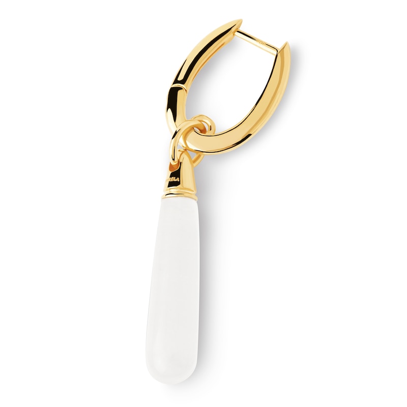 Main Image 1 of PDPAOLA™ at Zales ICONS White Quartz Medium Teardrop Dangle Single Hoop Earring in Sterling Silver with 18K Gold Plate