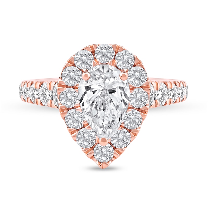 Main Image 3 of 2-1/2 CT. T.W. Pear-Shaped Certified Lab-Grown Diamond Frame Engagement Ring in 14K Rose Gold (F/VS2)