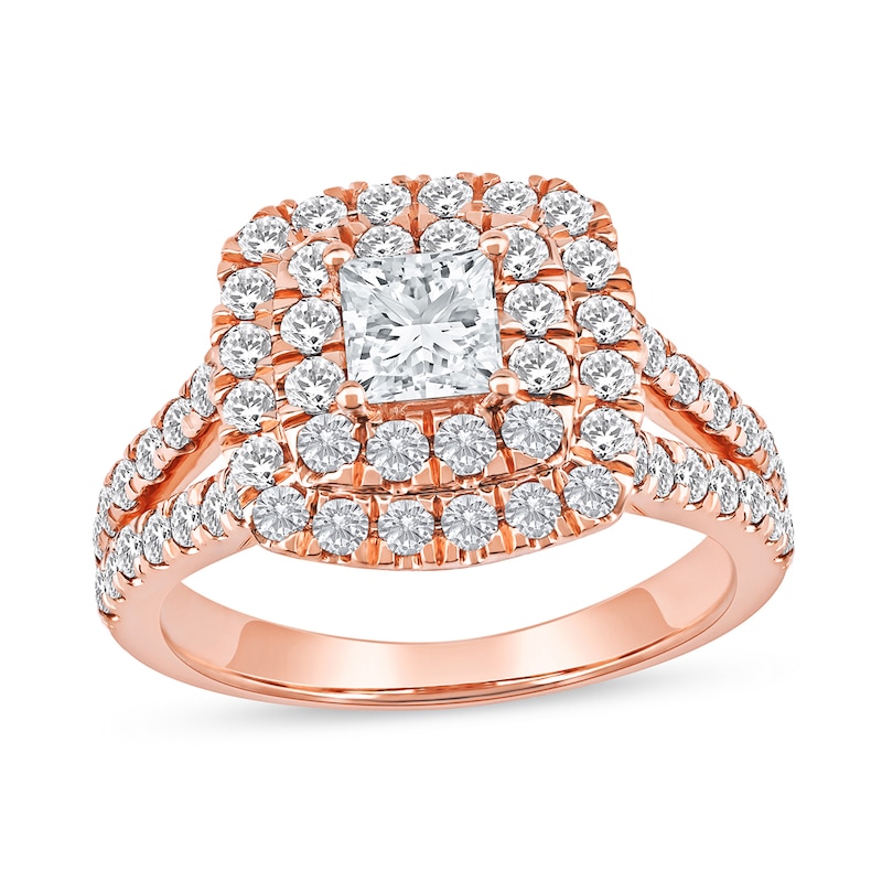 Main Image 1 of 2 CT. T.W. Princess-Cut Certified Lab-Grown Diamond Frame Split Shank Engagement Ring in 14K Rose Gold (F/VS2)