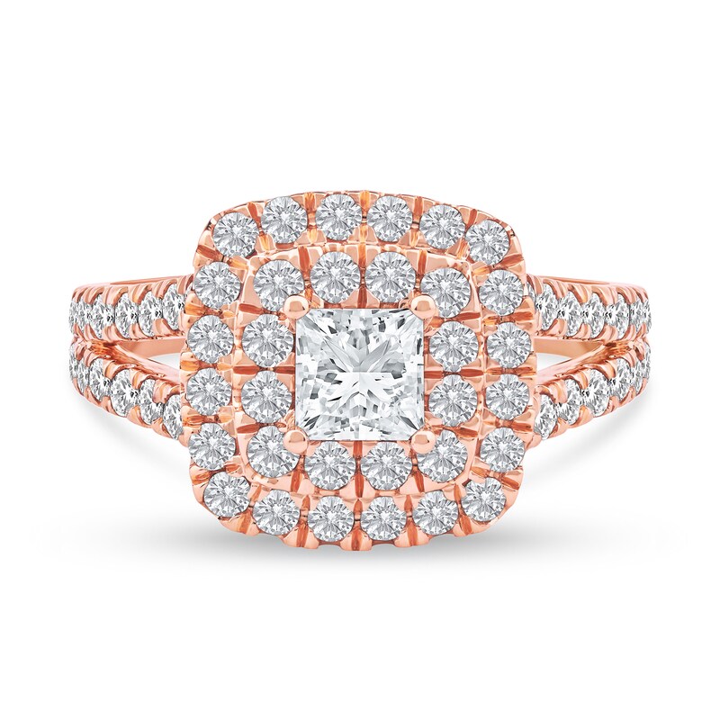 Main Image 3 of 2 CT. T.W. Princess-Cut Certified Lab-Grown Diamond Frame Split Shank Engagement Ring in 14K Rose Gold (F/VS2)