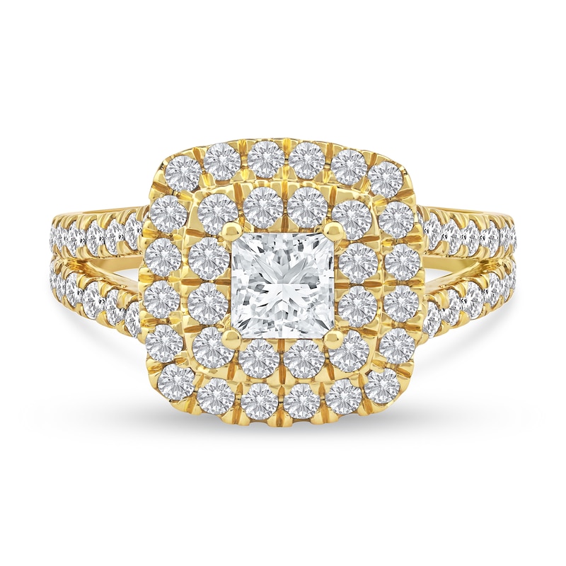 Main Image 3 of 2 CT. T.W. Princess-Cut Certified Lab-Grown Diamond Frame Split Shank Engagement Ring in 14K Gold (F/VS2)