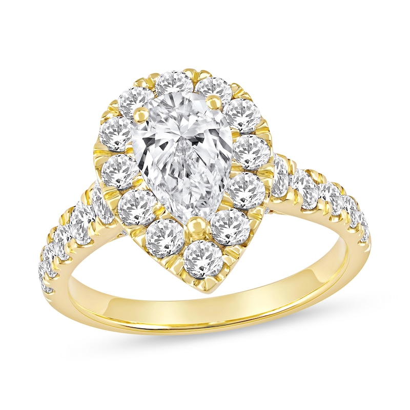 Main Image 1 of 2-1/2 CT. T.W. Pear-Shaped Certified Lab-Grown Diamond Frame Engagement Ring in 14K Gold (F/VS2)