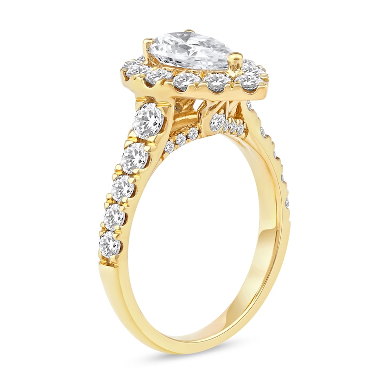 Main Image 2 of 2-1/2 CT. T.W. Pear-Shaped Certified Lab-Grown Diamond Frame Engagement Ring in 14K Gold (F/VS2)