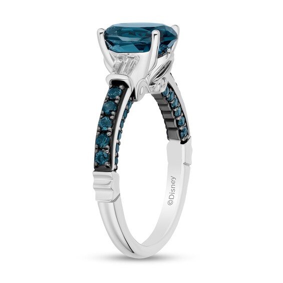 Enchanted Disney Cinderella Oval London Blue Topaz and 1/8 CT. T.w. Diamond Collar Engagement Ring in 14K White Gold