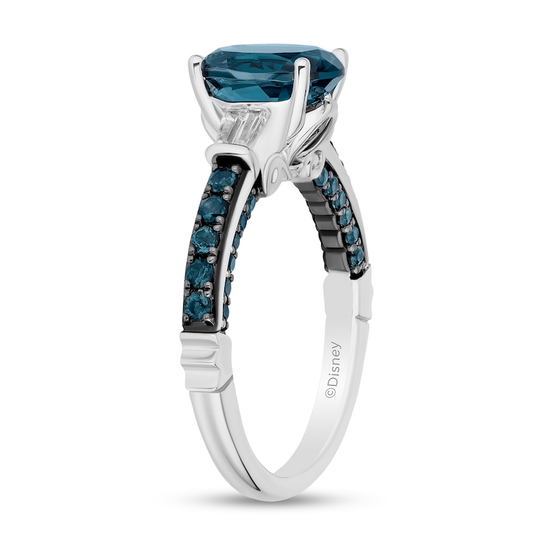 Main Image 2 of Enchanted Disney Cinderella Oval London Blue Topaz and 1/8 CT. T.W. Diamond Collar Engagement Ring in 14K White Gold