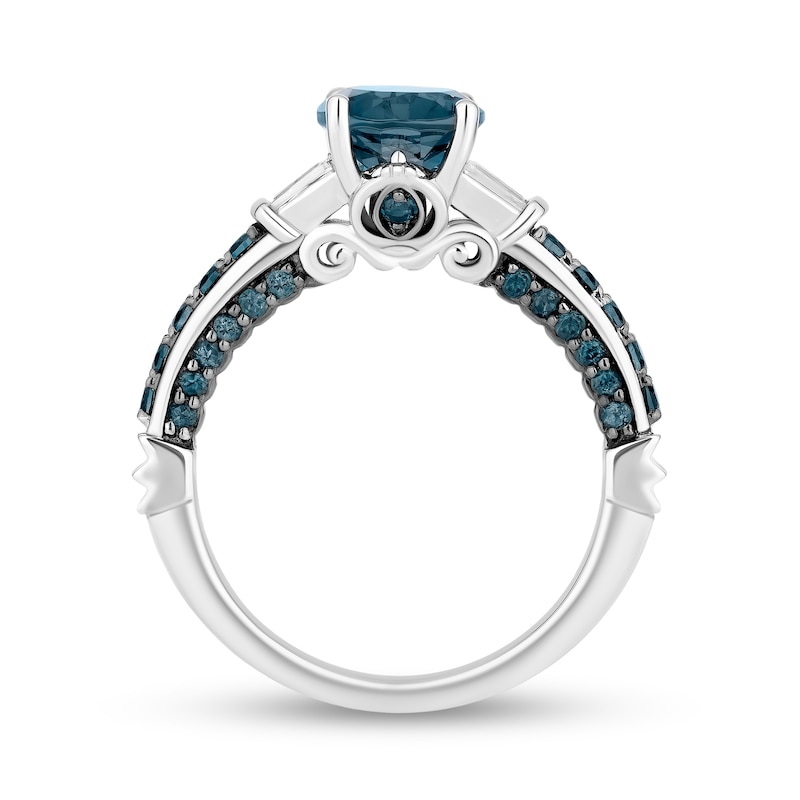 Main Image 3 of Enchanted Disney Cinderella Oval London Blue Topaz and 1/8 CT. T.W. Diamond Collar Engagement Ring in 14K White Gold