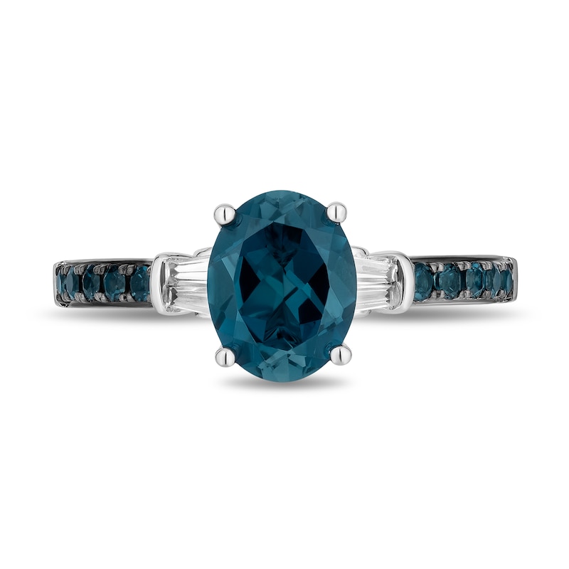 Enchanted Disney Cinderella Oval London Blue Topaz and 1/8 CT. T.W. Diamond Collar Engagement Ring in 14K White Gold