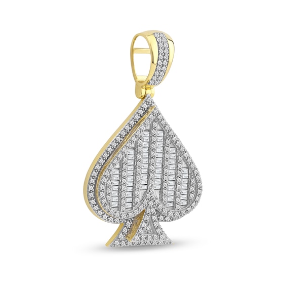 1 CT. T.w. Baguette and Round Diamond Spade Necklace Charm in 10K Gold
