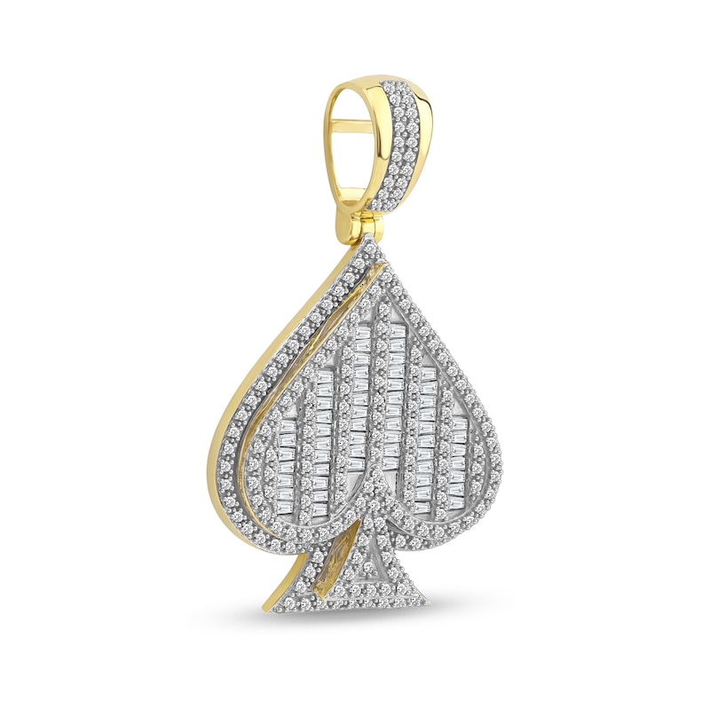 Main Image 2 of 1 CT. T.W. Baguette and Round Diamond Spade Necklace Charm in 10K Gold