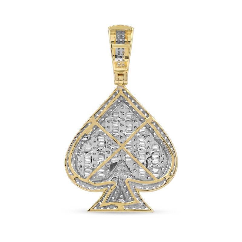 Main Image 3 of 1 CT. T.W. Baguette and Round Diamond Spade Necklace Charm in 10K Gold
