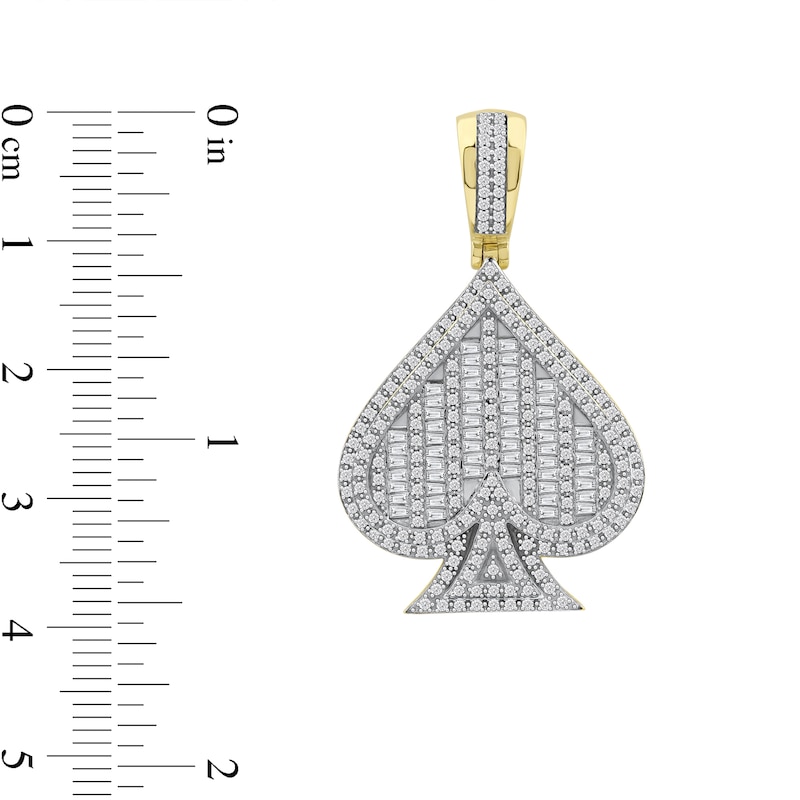 Main Image 4 of 1 CT. T.W. Baguette and Round Diamond Spade Necklace Charm in 10K Gold