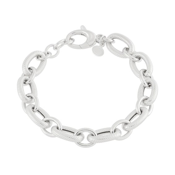 10.0mm Textured and Polished Figaro Chain Bracelet in Hollow Sterling Silver - 7.5"
