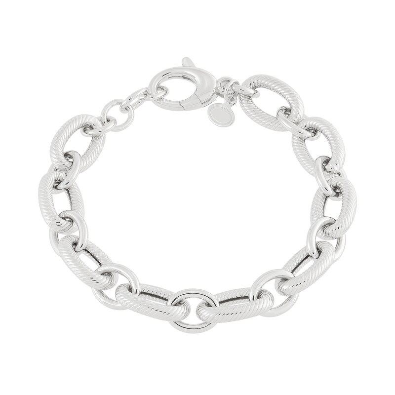 Main Image 1 of 10.0mm Textured and Polished Figaro Chain Bracelet in Hollow Sterling Silver - 7.5"