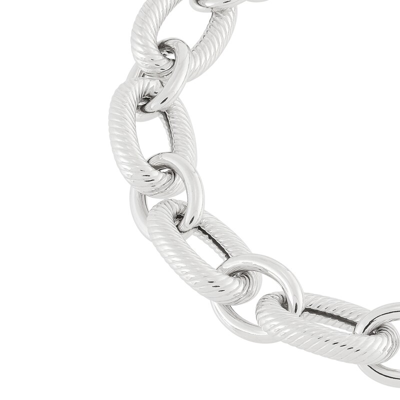 Main Image 3 of 10.0mm Textured and Polished Figaro Chain Bracelet in Hollow Sterling Silver - 7.5"