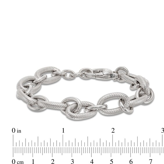10.0mm Textured and Polished Figaro Chain Bracelet in Hollow Sterling Silver - 7.5"
