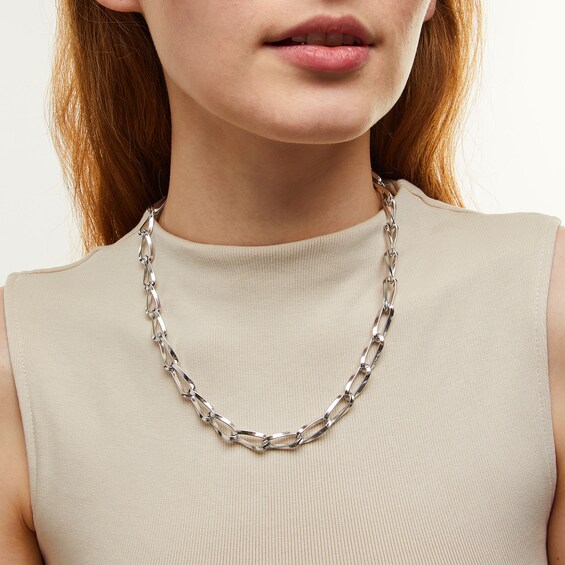 9.5mm Oval Twist Curb Chain Necklace in Hollow Sterling Silver - 19.5"