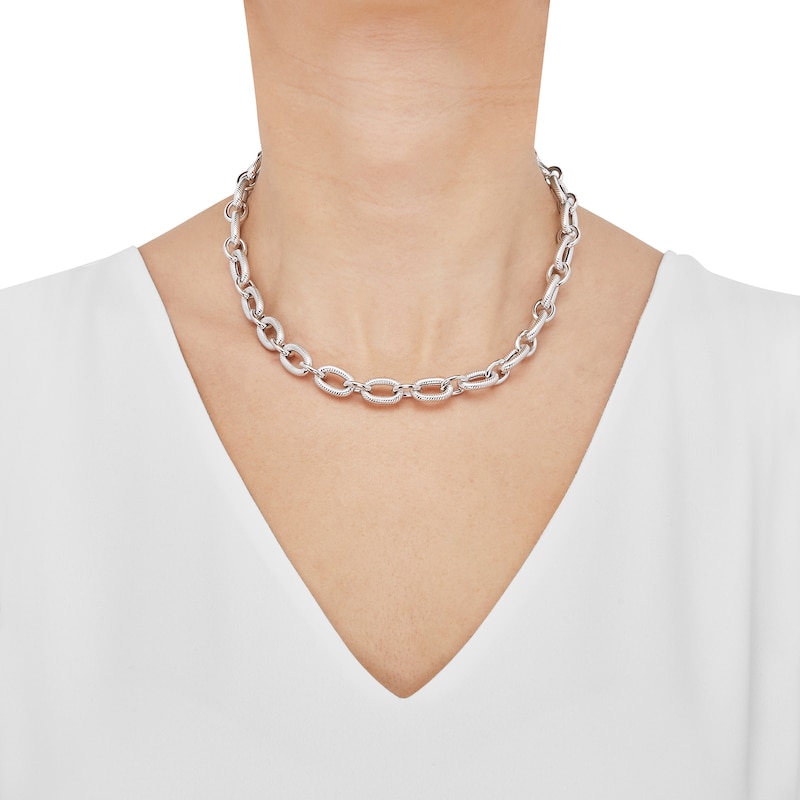 Main Image 2 of 10.0mm Textured and Polished Figaro Chain Necklace in Hollow Sterling Silver - 18"