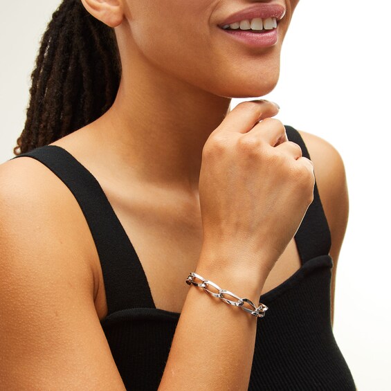 9.5mm Oval Twist Curb Chain Bracelet in Hollow Sterling Silver - 8.5"