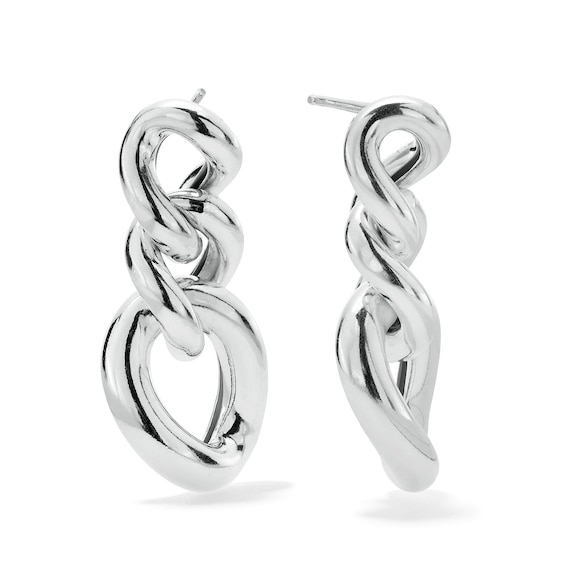 Graduated Chain Link Drop Earrings in Hollow Sterling Silver
