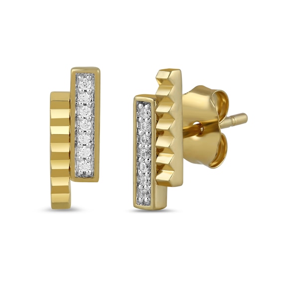 1/20 CT. T.w. Diamond Textured Double Bar Stud Earrings in 24K Gold Vermeil