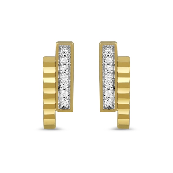 1/20 CT. T.w. Diamond Textured Double Bar Stud Earrings in 24K Gold Vermeil
