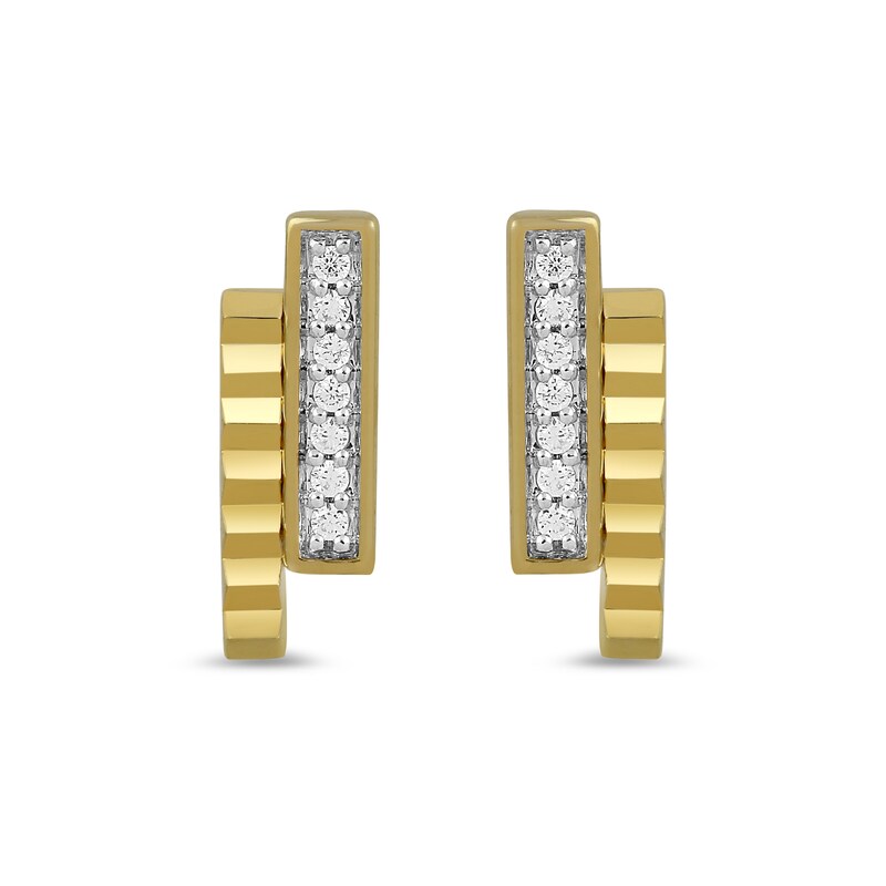 Main Image 2 of 1/20 CT. T.W. Diamond Textured Double Bar Stud Earrings in 24K Gold Vermeil