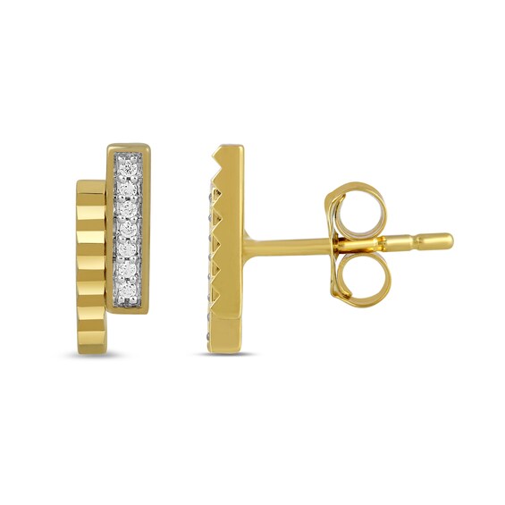 1/20 CT. T.w. Diamond Textured Double Bar Stud Earrings in 24K Gold Vermeil