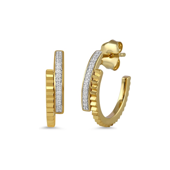 1/15 CT. T.w. Diamond Textured Double Row Open Hoop Earrings in 24K Gold Vermeil