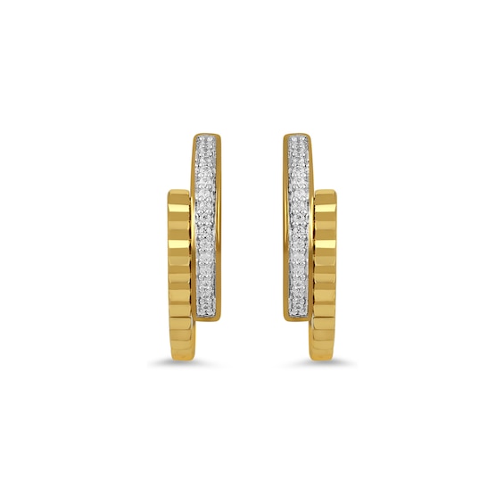 1/15 CT. T.w. Diamond Textured Double Row Open Hoop Earrings in 24K Gold Vermeil