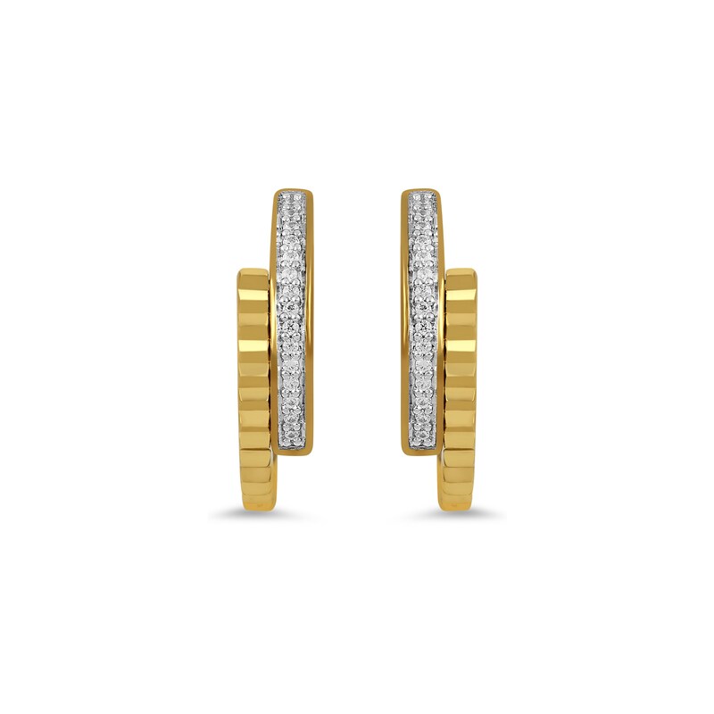 Main Image 2 of 1/15 CT. T.W. Diamond Textured Double Row Open Hoop Earrings in 24K Gold Vermeil