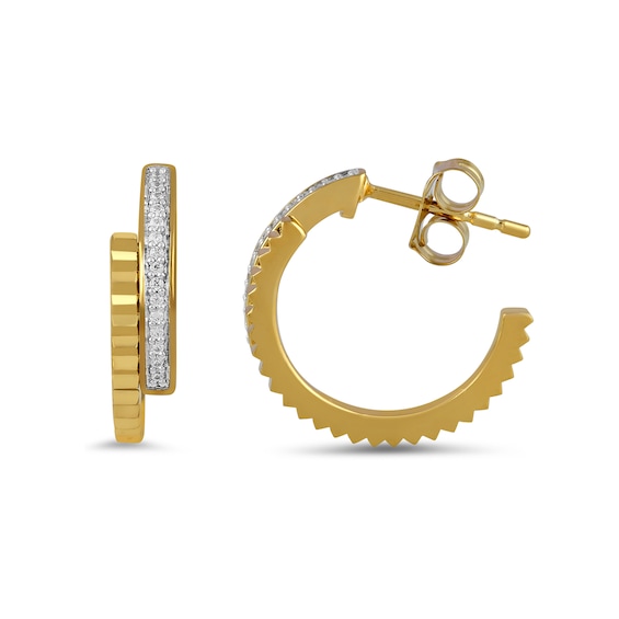 1/15 CT. T.w. Diamond Textured Double Row Open Hoop Earrings in 24K Gold Vermeil