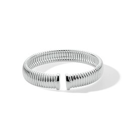 11.0mm Ribbed Open Cuff Bangle in Hollow Sterling Silver