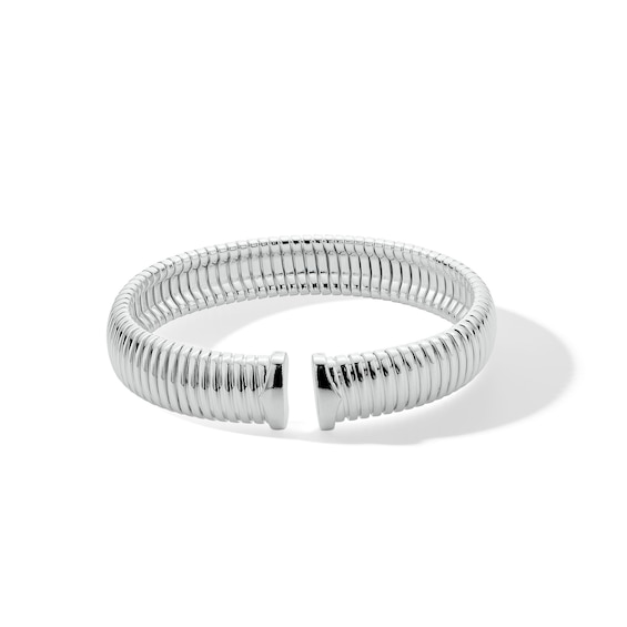 11.0mm Ribbed Open Cuff Bangle in Hollow Sterling Silver