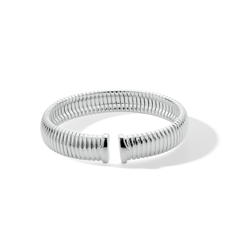 Main Image 1 of 11.0mm Ribbed Open Cuff Bangle in Hollow Sterling Silver