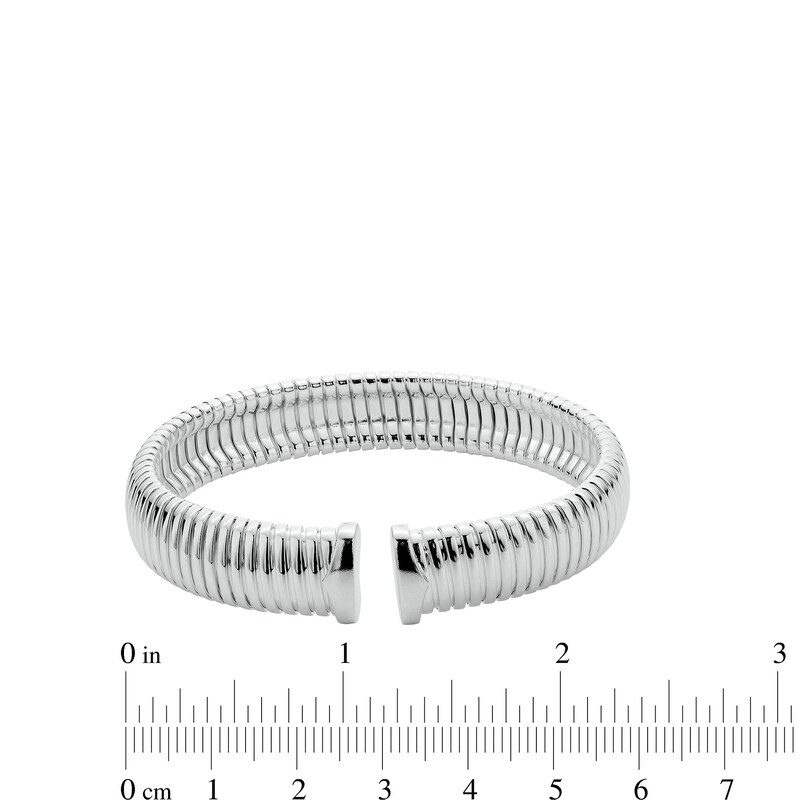 Main Image 3 of 11.0mm Ribbed Open Cuff Bangle in Hollow Sterling Silver