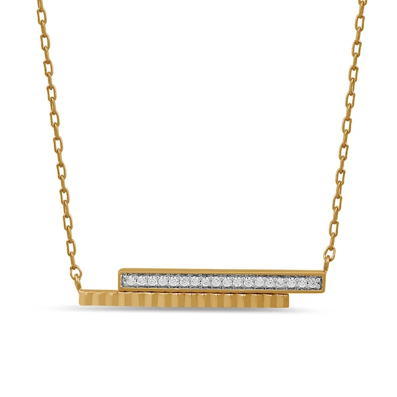 1/15 CT. T.w. Diamond Textured Double Bar Bypass Necklace in 24K Gold Vermeil