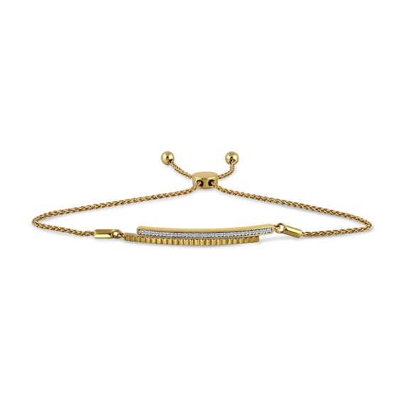 1/15 CT. T.w. Diamond Textured Double Bar Bypass Bolo Bracelet in 24K Gold Vermeil - 9.5"