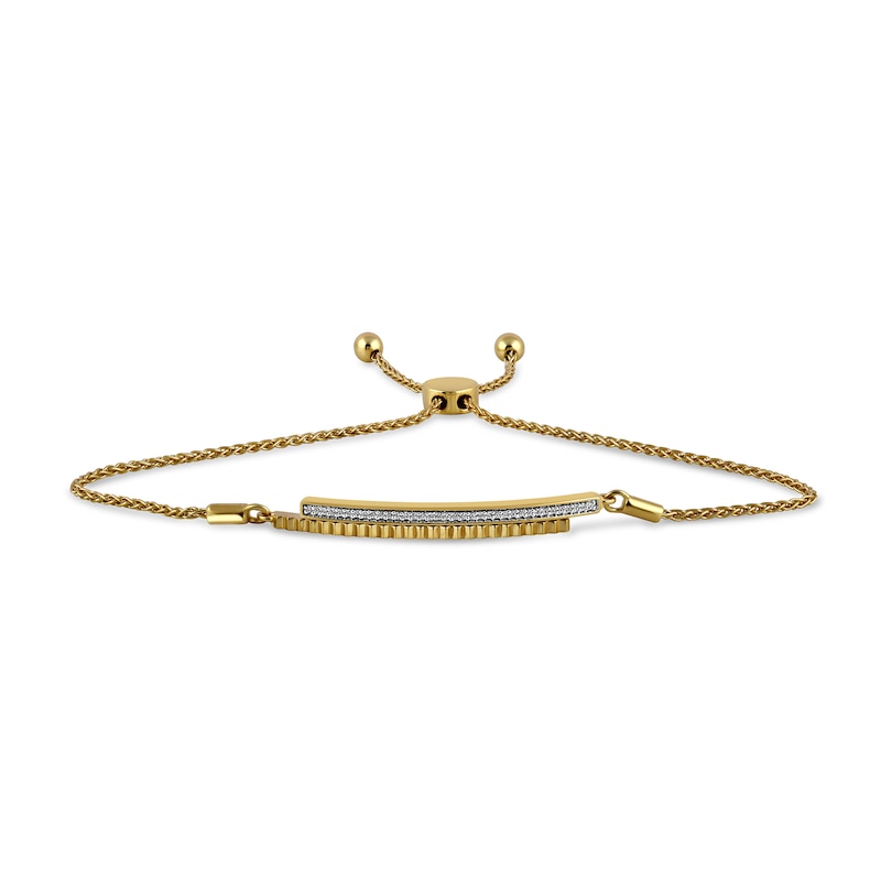 Main Image 1 of 1/15 CT. T.W. Diamond Textured Double Bar Bypass Bolo Bracelet in 24K Gold Vermeil - 9.5"