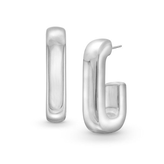 33.0mm Tube J-Hoop Earrings in Hollow Sterling Silver