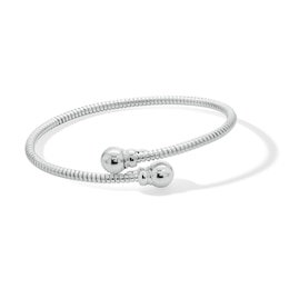 Ribbed Ball-Ends Bypass Bangle in Hollow Sterling Silver